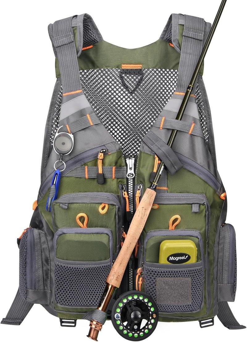 Gonex Fly Fishing Vest for Men Women, Comfortable Adjustable Fishing Vest with Multi-Pockets Reflective Stripes - Image 1